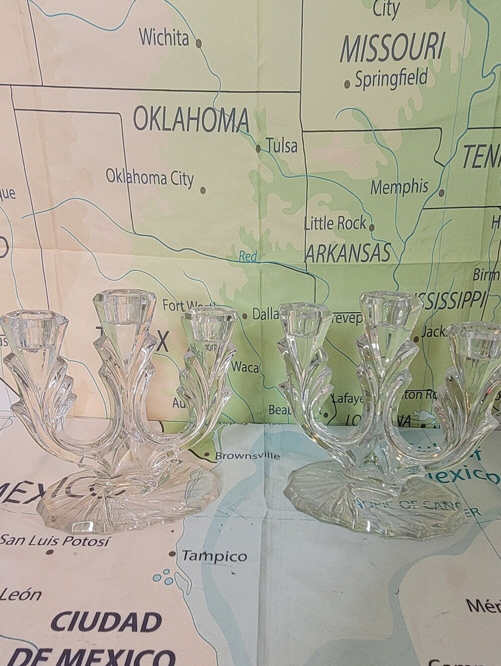 Clear Glass Twin Candelabra Set - Elegant Crystal-Style Home Accents